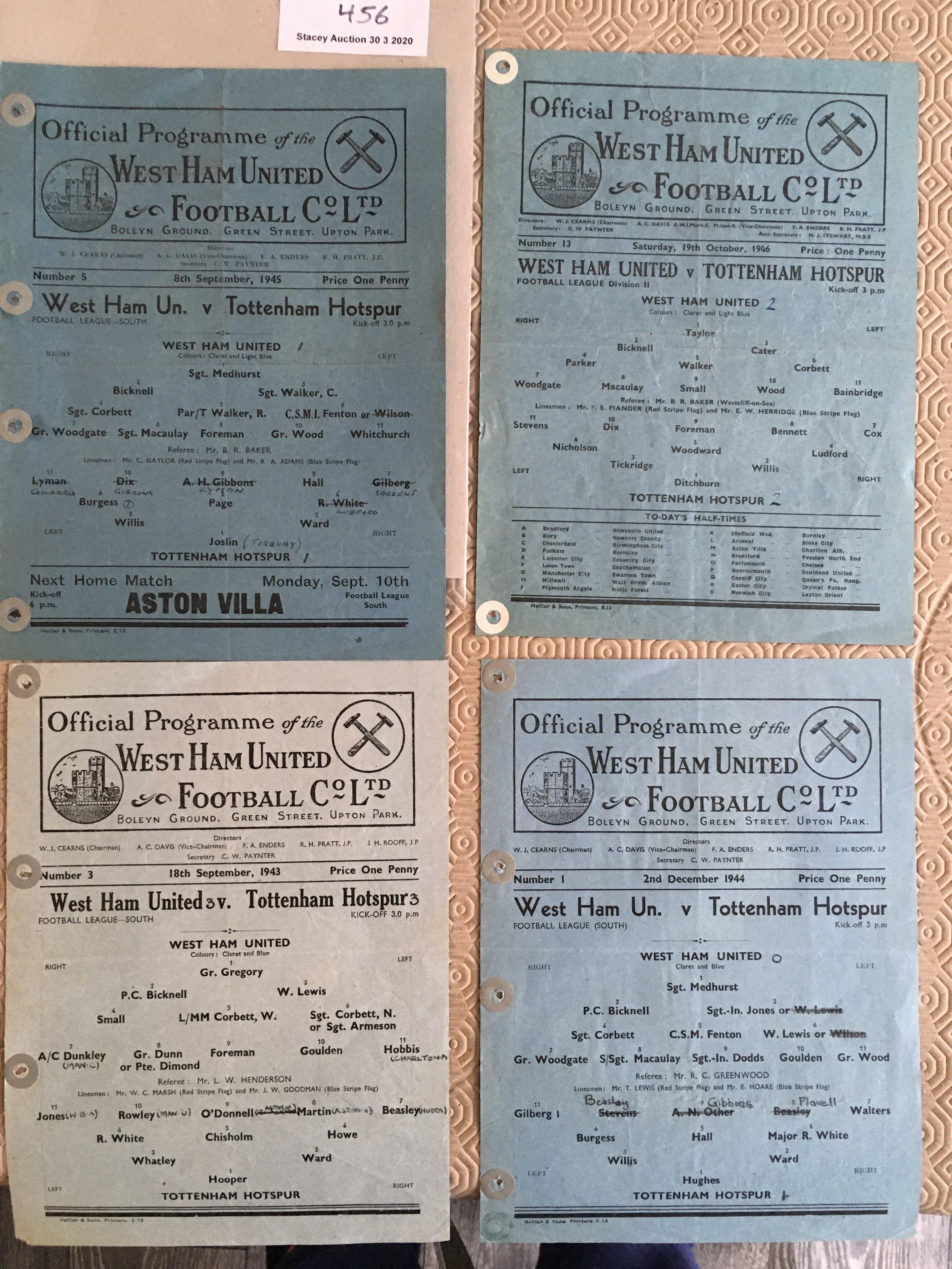 Tottenham 1940s Away Football Programmes: Nearly all have hole punch reinforcements with between 1 - Image 2 of 3