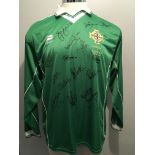 Northern Ireland 2000 Signed Match Issued Football Shirt: Green long sleeve home shirt issued for