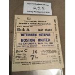 55/56 Tottenham v Boston United FA Cup Football Ticket: Very good condition dated 7 1 1956 for the