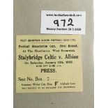 22/23 West Brom v Stalybridge Celtic FA Cup Football Ticket: Dated 13 1 1923 in excellent condition.