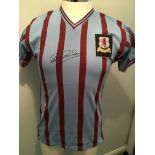 Aston Villa 1957 FA Cup Final Signed Football Shirt: Blue with claret stripes mens size replica