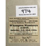 23/24 West Brom v Wolverhampton Wanderers FA Cup Football Ticket: Dated 23 2 1924 in excellent