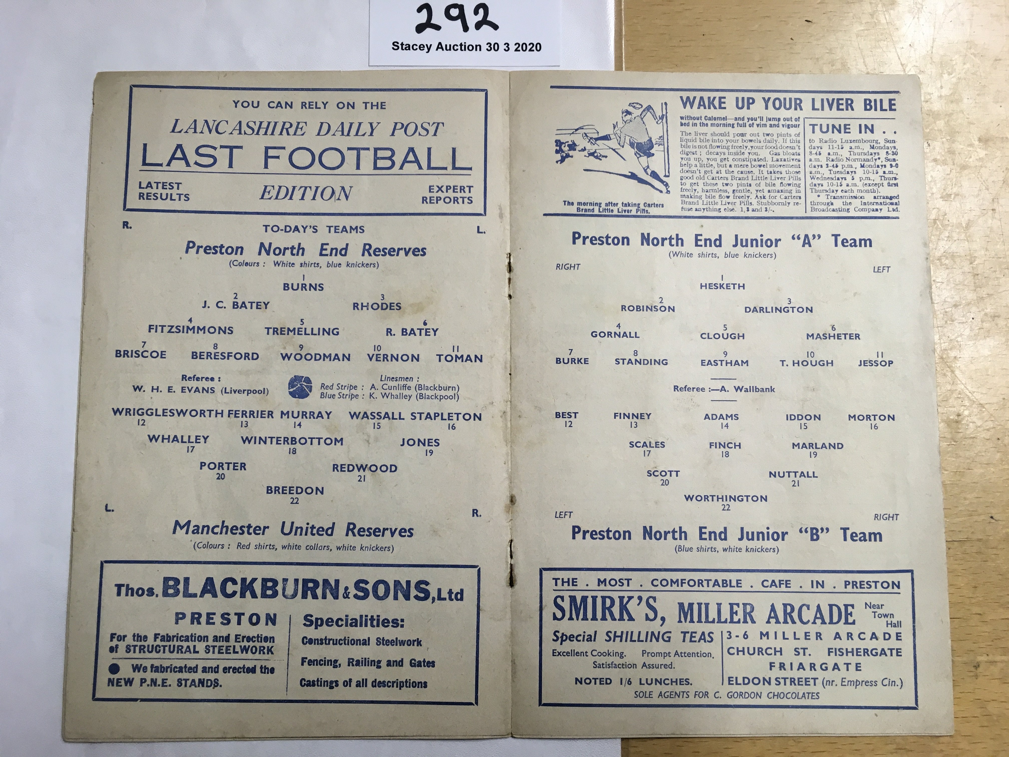 37/38 Preston North End Reserves v Manchester United Football Programme: Dated 2 10 1937 from the - Image 2 of 2