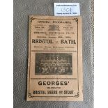 Bristol v Bath 1922 Rugby Union Programme: Dated 28 1 1922 the 8 pager is in excellent condition