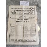 39/40 West Ham v Leicester City Football Programme: Rare programme from the disbanded season