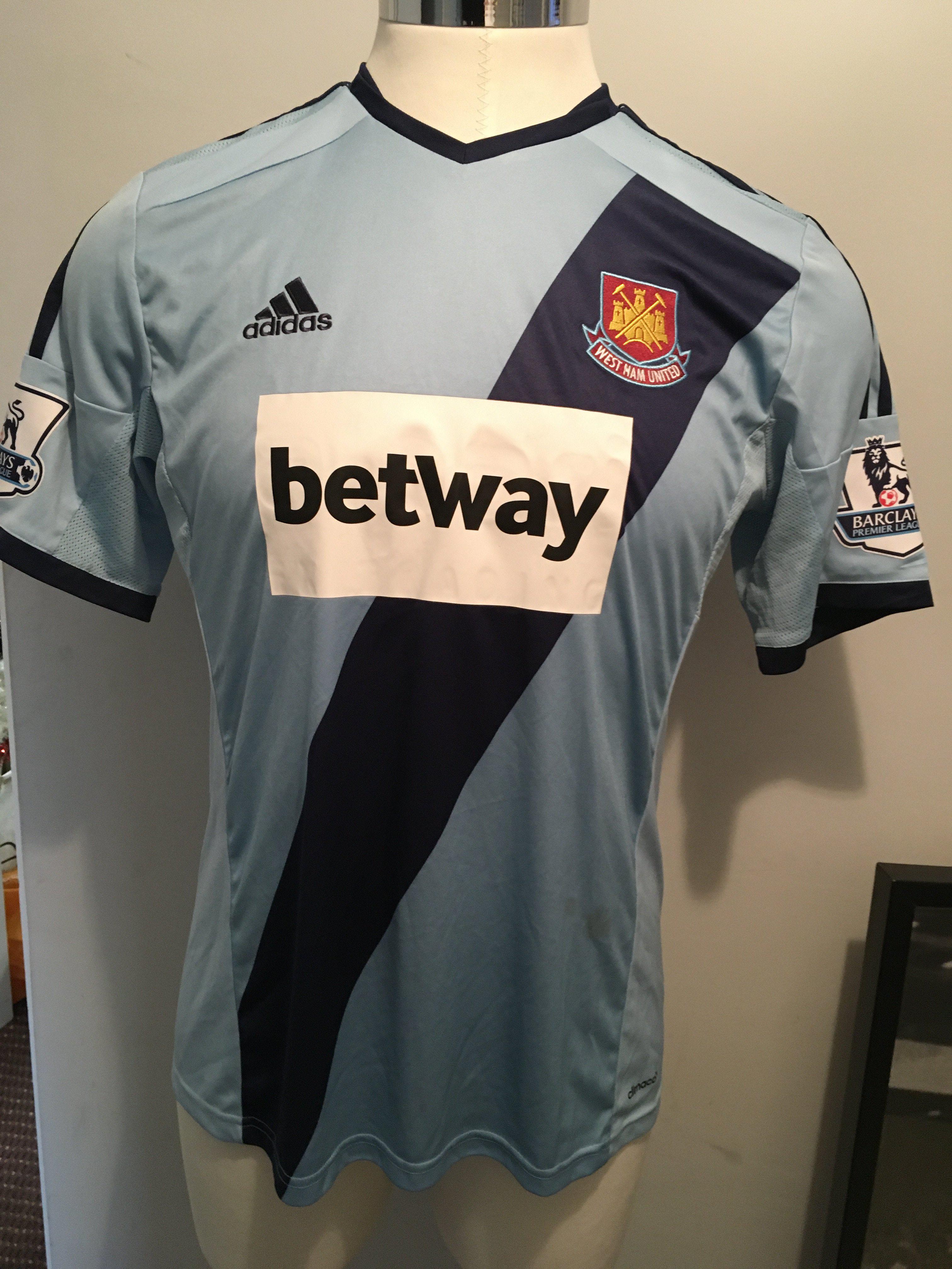 Kevin Nolan West Ham Match Worn Football Shirt: Rare light blue with dark blue stripe worn between - Image 2 of 2