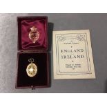 1908 England Football League Medal + Itinerary: Superb gold Vaughons medal in original box. The rear