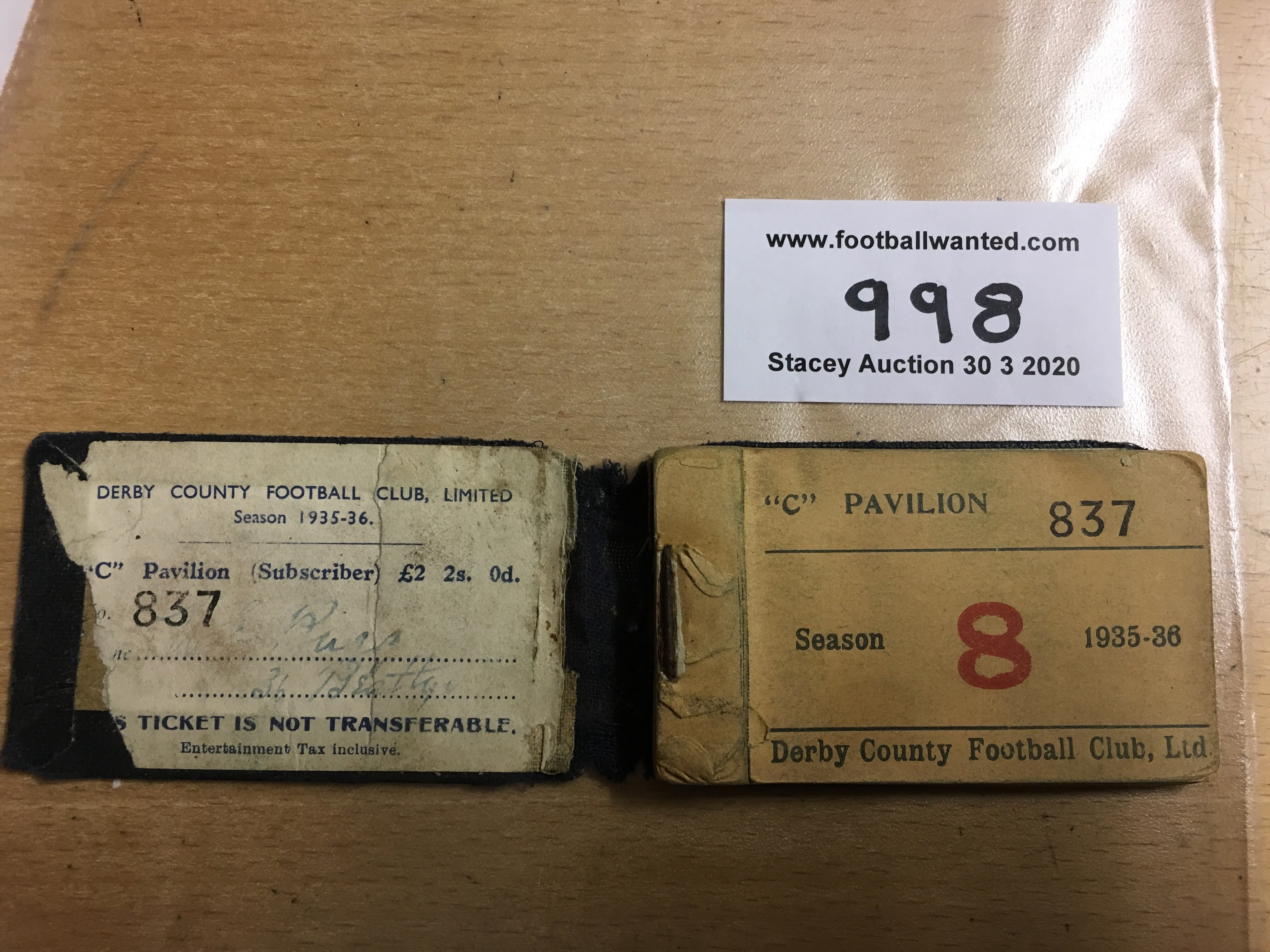 35/36 Derby County Football Season Ticket: With 23 out of the original 64 counterfoils inside - Image 2 of 2