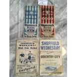 1940s Sheffield Wednesday Football Programmes: 45/46 Barnsley good, 46/47 Coventry poor/fair and
