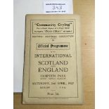 1927 Scotland v England Football Programme: Excellent condition full International with no team