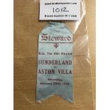 32/33 Aston Villa v Sunderland Stewards Badge: Silk pennant style badge dated 28 1 1933 with 4th
