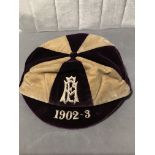 Ben Warren 1902/03 England Inter League Football Cap: Nice purple and cream cap with EFL embroidered