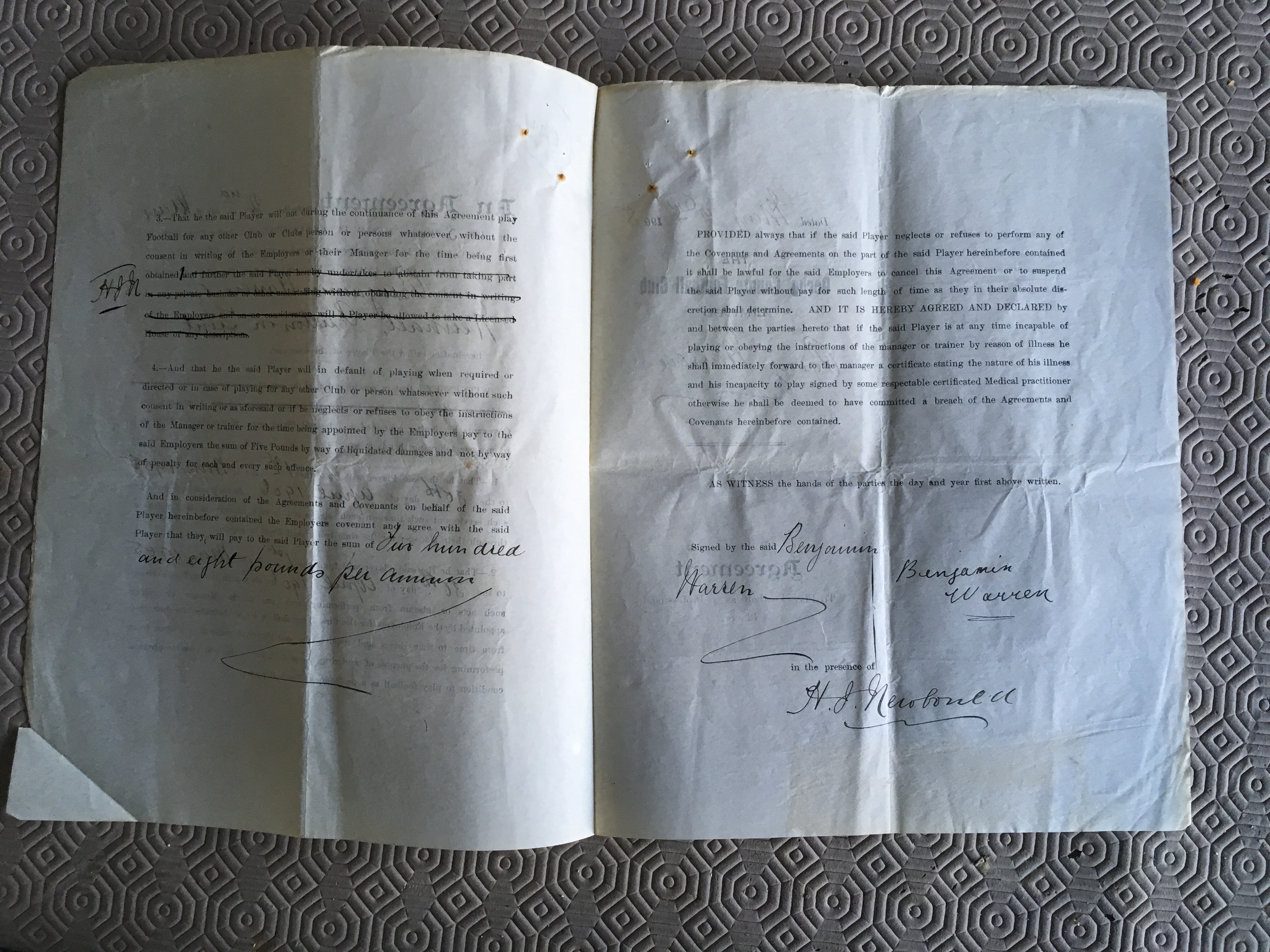 Ben Warren 1905/06 Derby County Football Contract: Superb 4 page document signed by him and - Image 2 of 2