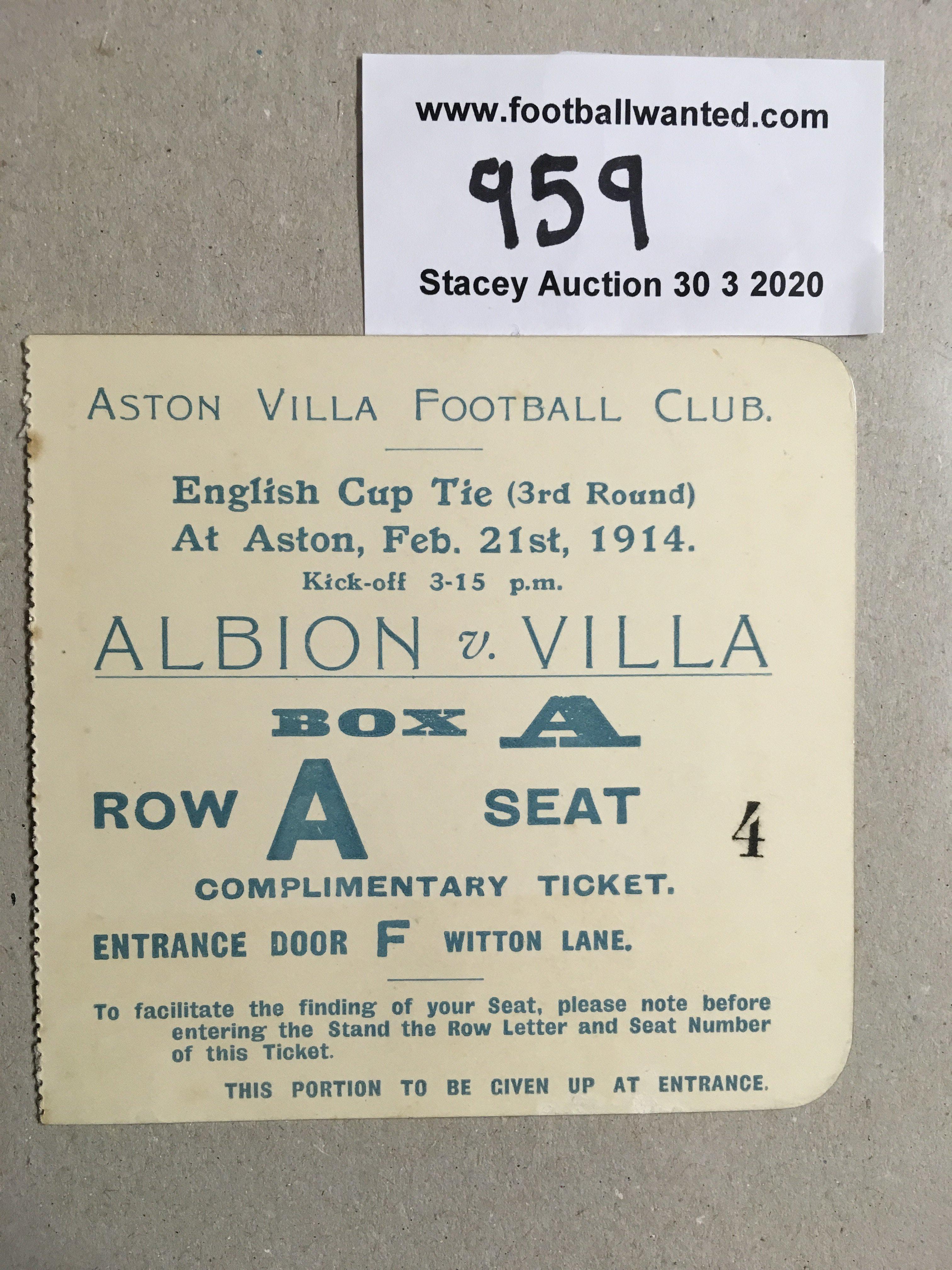 1913/14 Aston Villa v West Brom FA Cup Football Ticket: Excellent condition ticket with tiny bit