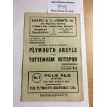 47/48 Plymouth Argyle v Tottenham Football Programme: Good condition with no team changes. Dated 6 3