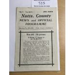 44/45 Notts County v Sheffield United Football Programme: Dated 25 11 1944 in excellent condition