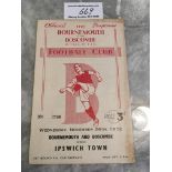 52/53 Bournemouth v Ipswich Town FAC Football Programme: Hard to obtain replay played on the