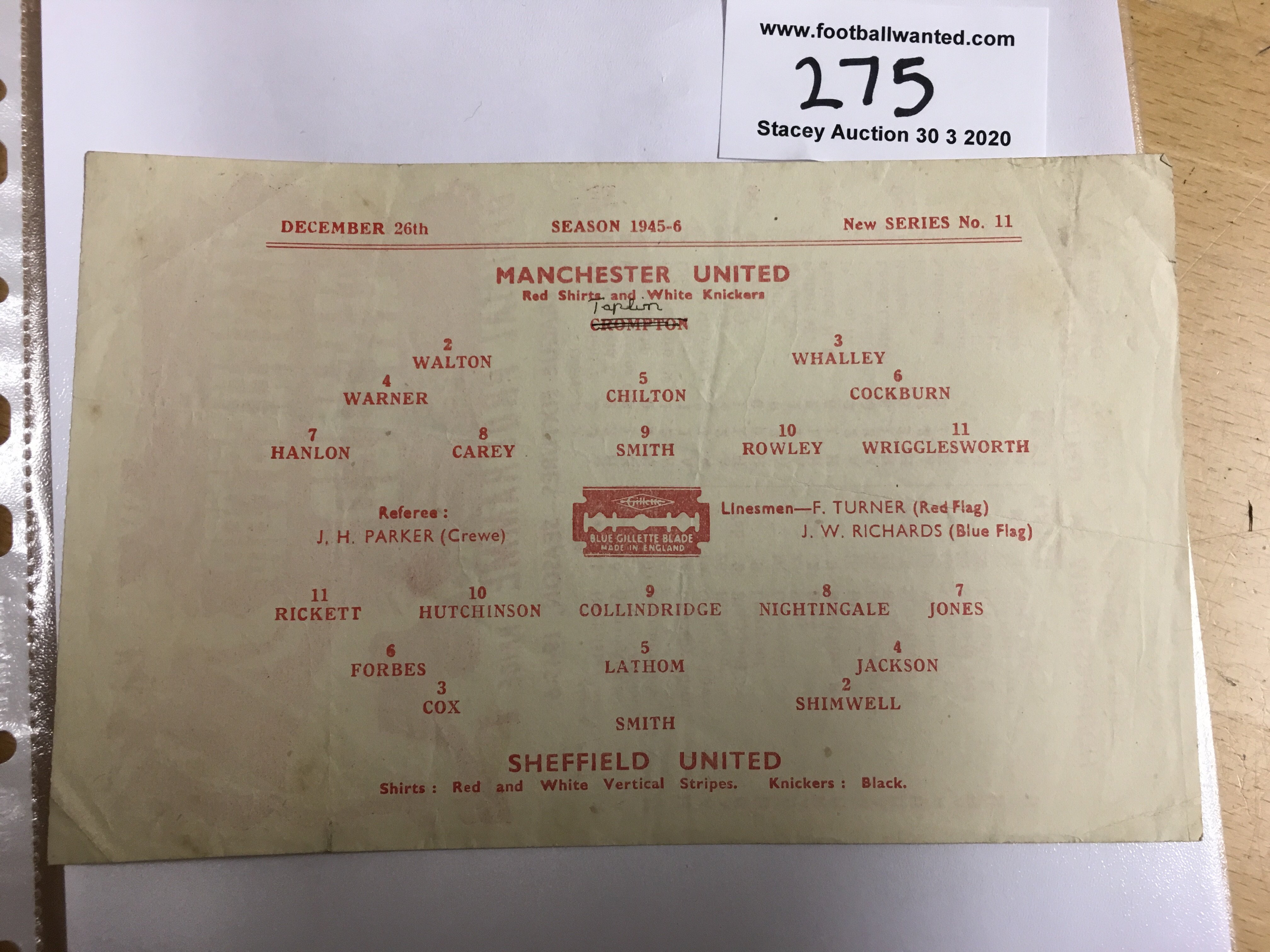 45/46 Manchester United v Sheffield United Football Programme: Very good condition League match with - Image 2 of 2