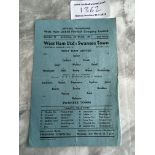 46/47 West Ham v Swansea Rare Football Programme: Fuel Emergency issue which was much smaller than