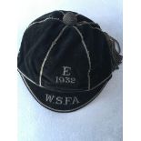 1932 Wales Schoolboy Football Cap v England: Black with original tassels. Front reads E 1932 with