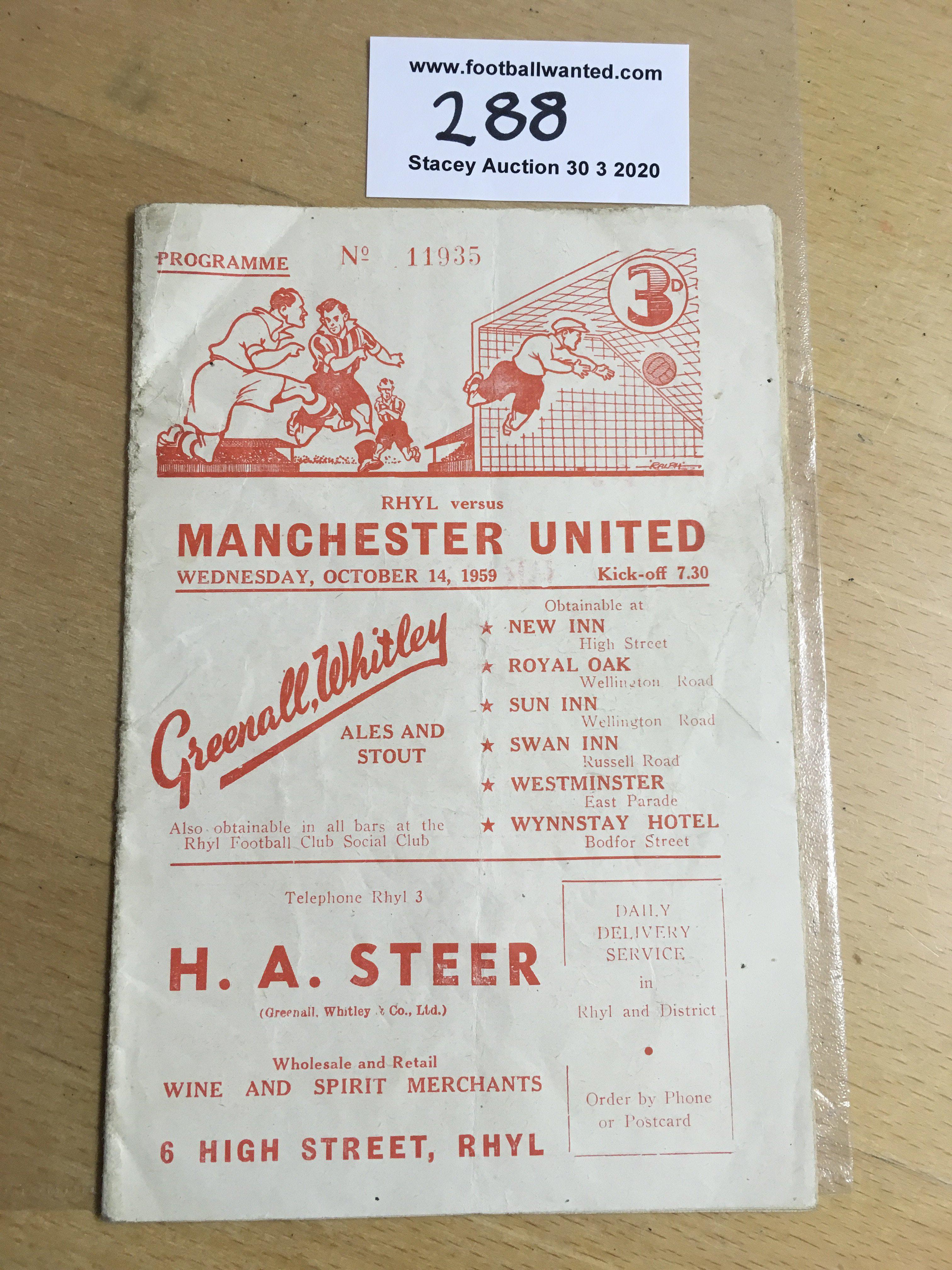 59/60 Rhyl v Manchester United Football Programme: Good condition with no writing dated 14 10