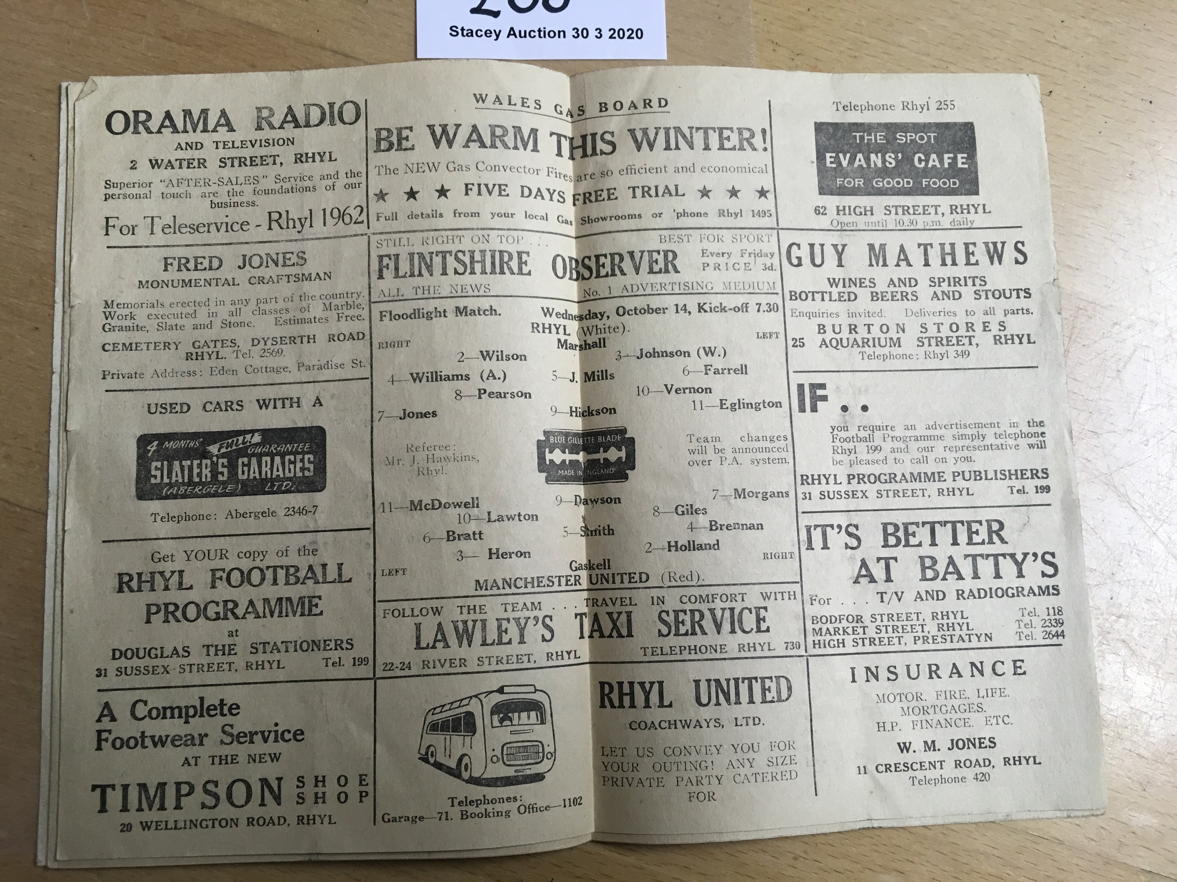 59/60 Rhyl v Manchester United Football Programme: Good condition with no writing dated 14 10 - Image 2 of 3