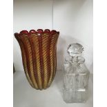 A Venetian Murano glass vase (28cm) and cut glass decanter.