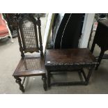 A small oak carved table together with a carved oak hall chair - NO RESERVE