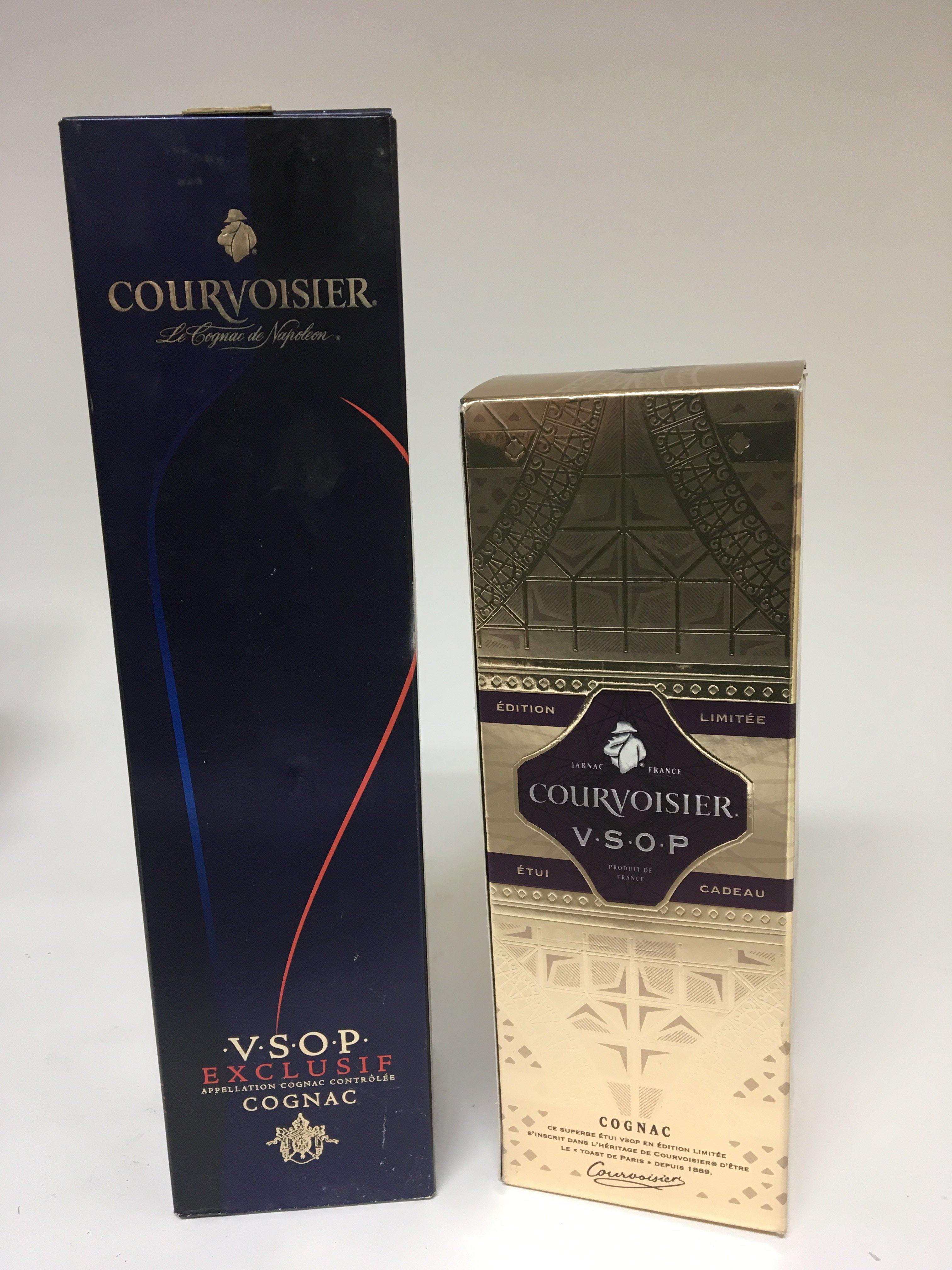 Two boxed bottles of Courvoisier Cognac brandy. V.S.O.P Exclusif (2)
