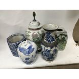 A large Chinese porcelain table lamp and 4 other Chinese porcelain Items - NO RESERVE