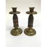 A pair of trench art shell candlesticks, approx 19cm - NO RESERVE