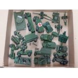 A collection of Dinky and Dinky Supertoys play worn military truck, guns, tanks etc.