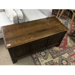 Oak linen fold blanket chest/ottoman. 105 x 44 x 51cm