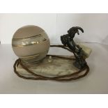 A Art Deco side lamp the shade flanked by a goat on a marble base . 14 cm by 19 cm