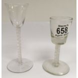 A Georgian air twist stem wine glass plus a later example.