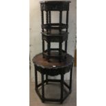 A large carved oak occasional table plus 2 additional carved oak side tables - NO RESERVE