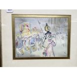 Hansjorg Schwob deceased. Swiss. A watercolour Depicting a carnival. 33 x 28cm