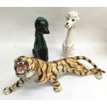 A large 1960's Italian ceramic cheetah and similar era dog and cat - NO RESERVE