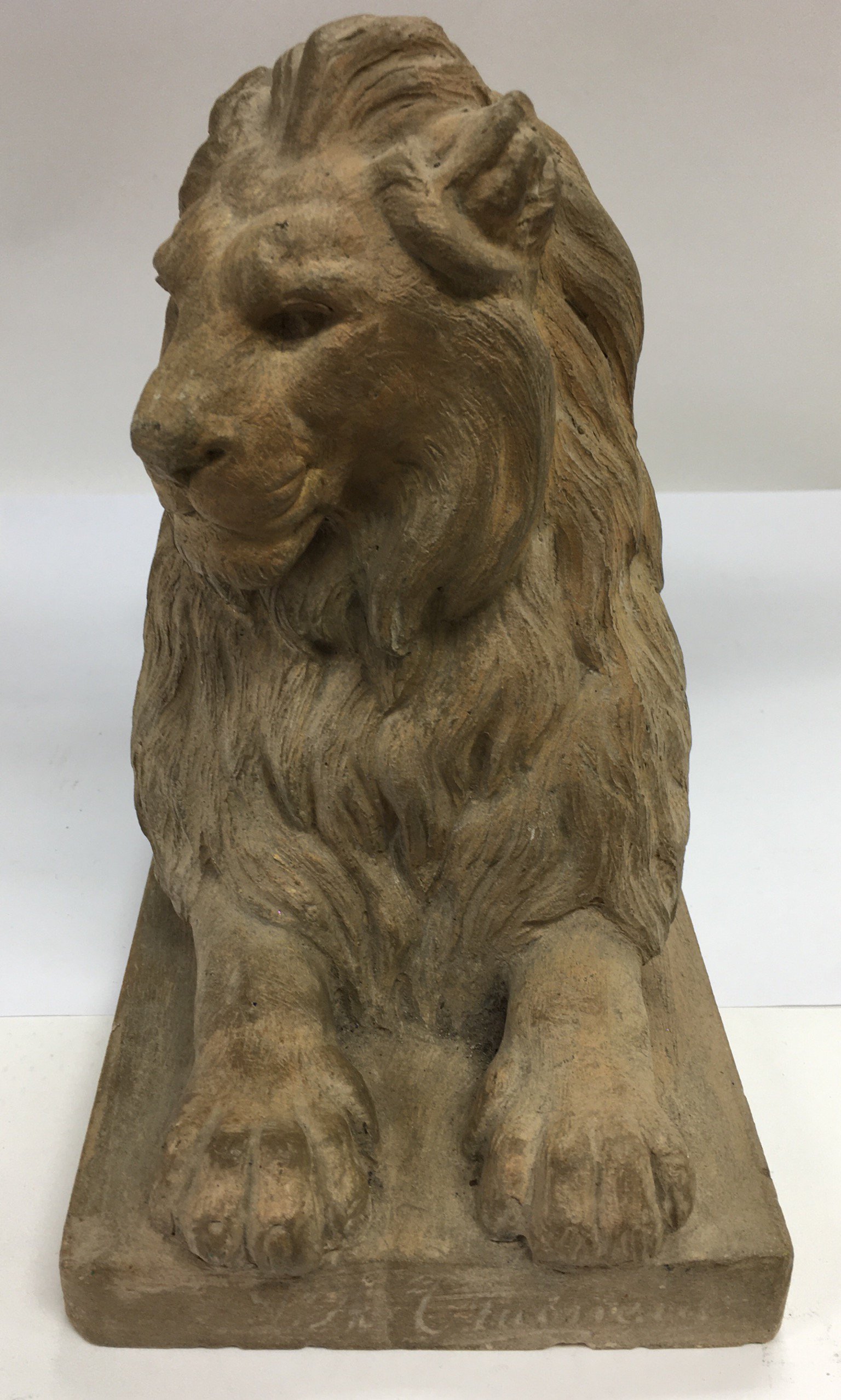A Signed terracotta sculpture of a resting lion in the style of Landseer c1850. 34.5cm - Image 2 of 7