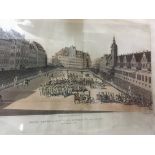 A pair of framed prints depicting Frankfort and the grand entry of the Allied sovereigns into