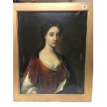 A 19thC oil on canvas portrait of a lady in a gilt frame, 89 x 74cm