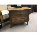 A small 3 drawer bombe fronted chest. 74cm x 37cm x 66cm