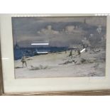 A framed print battle on the beach by Norman Wilkinson - NO RESERVE