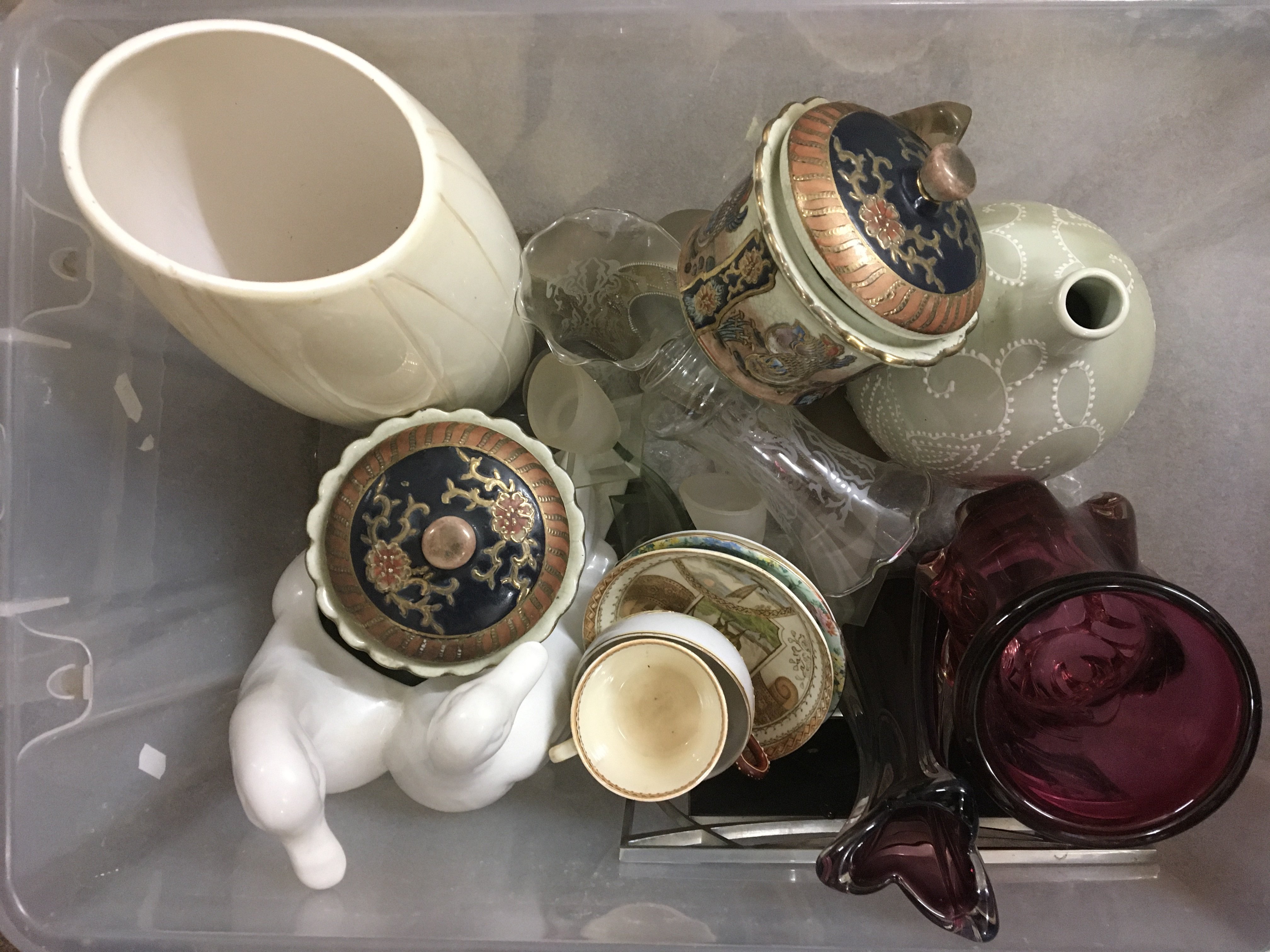 A box of china and glass items