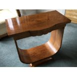 A Quality Art Deco walnut Card table with a hinged top with a leather lined card table top.