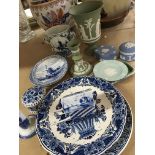 A small collection of Wedgewood Jasperware. (7) and a collection of delft pottery. (8)