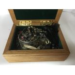 A box of costume jewellery various inc. silver charm bracelet and an 18ct gold diamond set ring