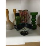 A collection Of glass including a pair of vases carnival dish art Nouveau vase and a maling jug