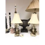 A collection of modern table lamps and other items, sold as seen. Some damage.