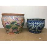 2 Chinese pottery fish bowls 31x36/ 24x31cm.